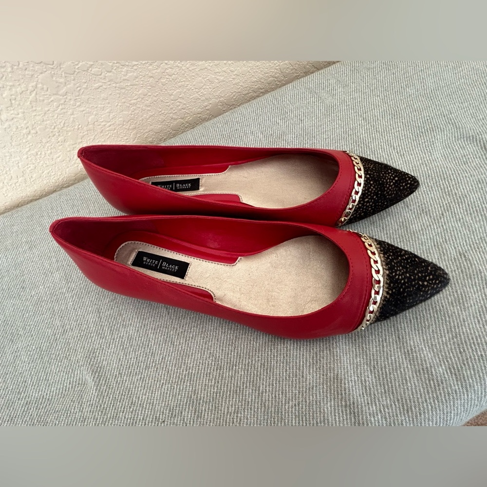 White House Black Market Valencia calf hair  pointed red flats, women's …